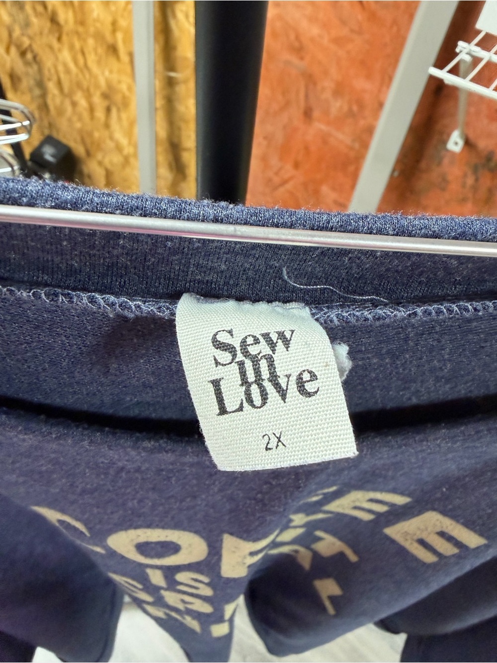 Sew In Love Navy Sweatshirt with Gold Coffee Graphic - Picture 2 of 3